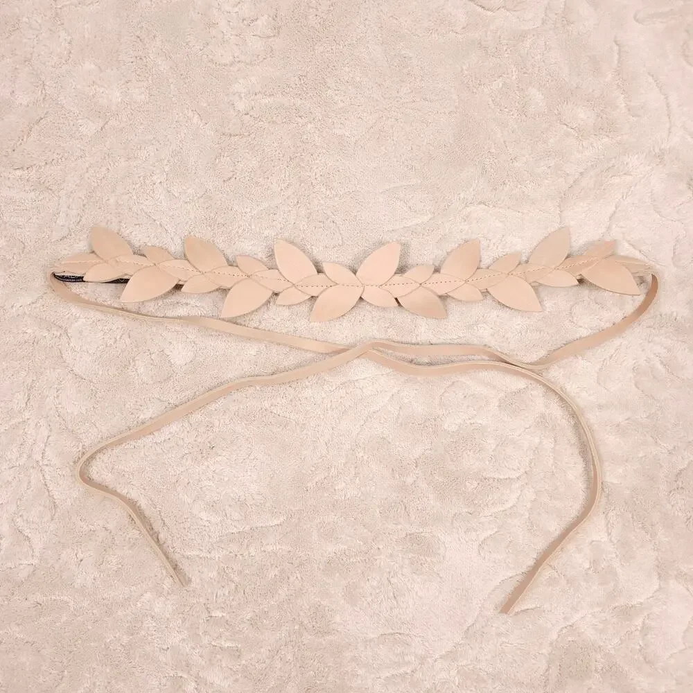 ADA Wrap Belt Anthropologie Beige Leather Leaves